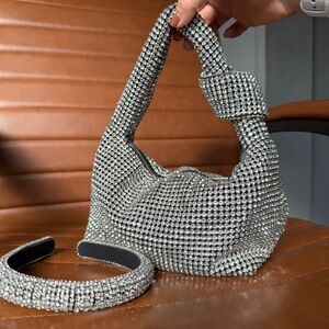 NEW ! MADISON WEST Crystal Rhinestone Shoulder Bag + Crystal Diamond Headband